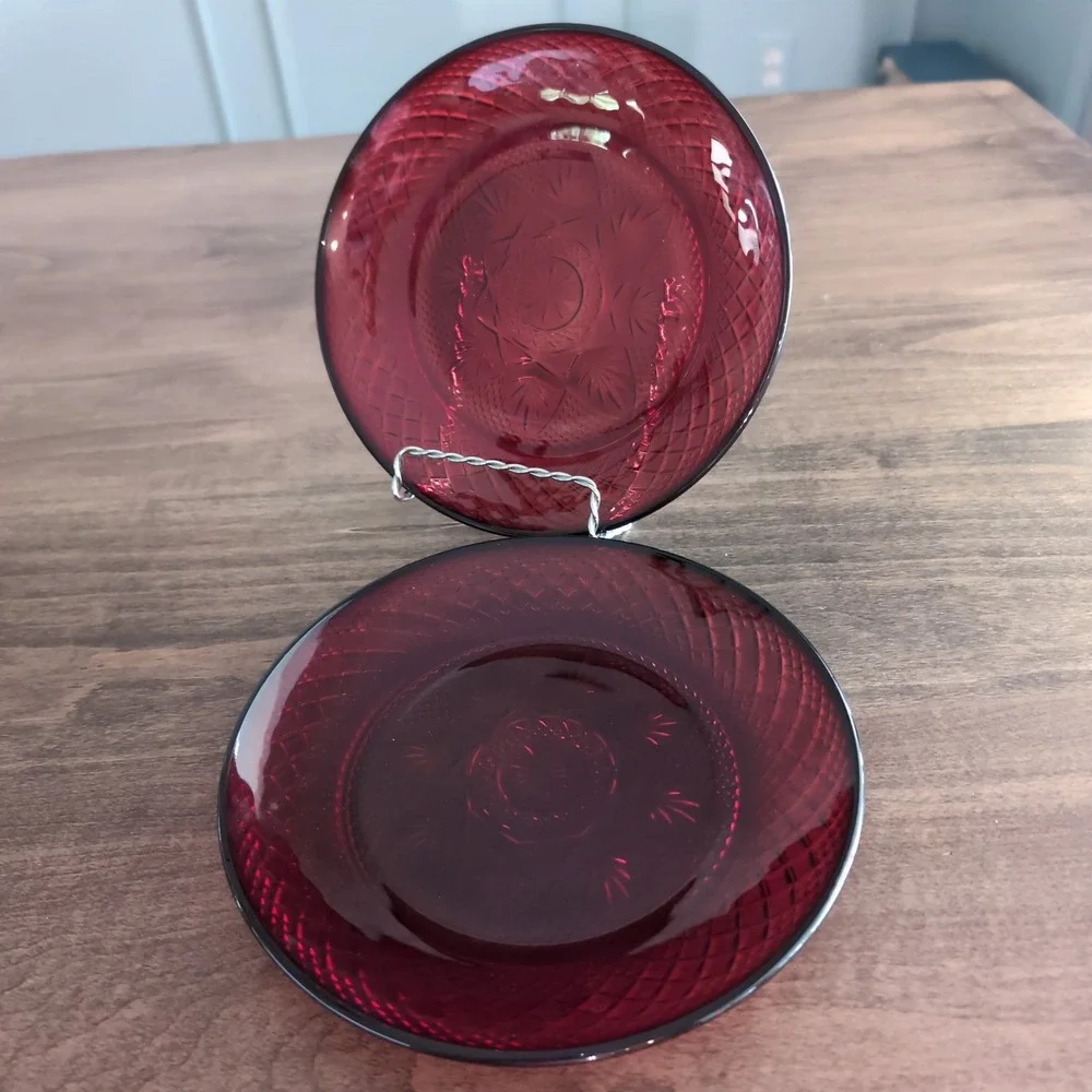 Vtg Set of 2 Luminarc Cristal D'Arques-Durand Ruby Red‎ France Salad Plates 8